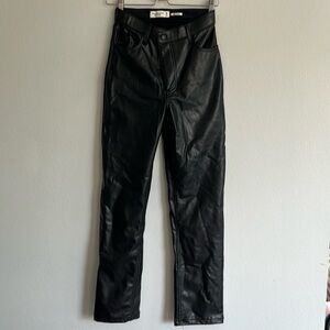 Abercrombie & Fitch 90’s Straight High Rise Black Vegan Leather Pants, size 26/2